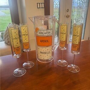 TALL MIMOSA GLASSES & MATCHING PITCHER NEW PLASTIC